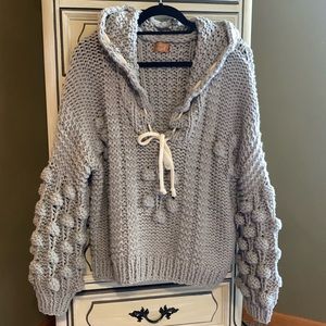 POL oversized knit v neck sweater top small gray